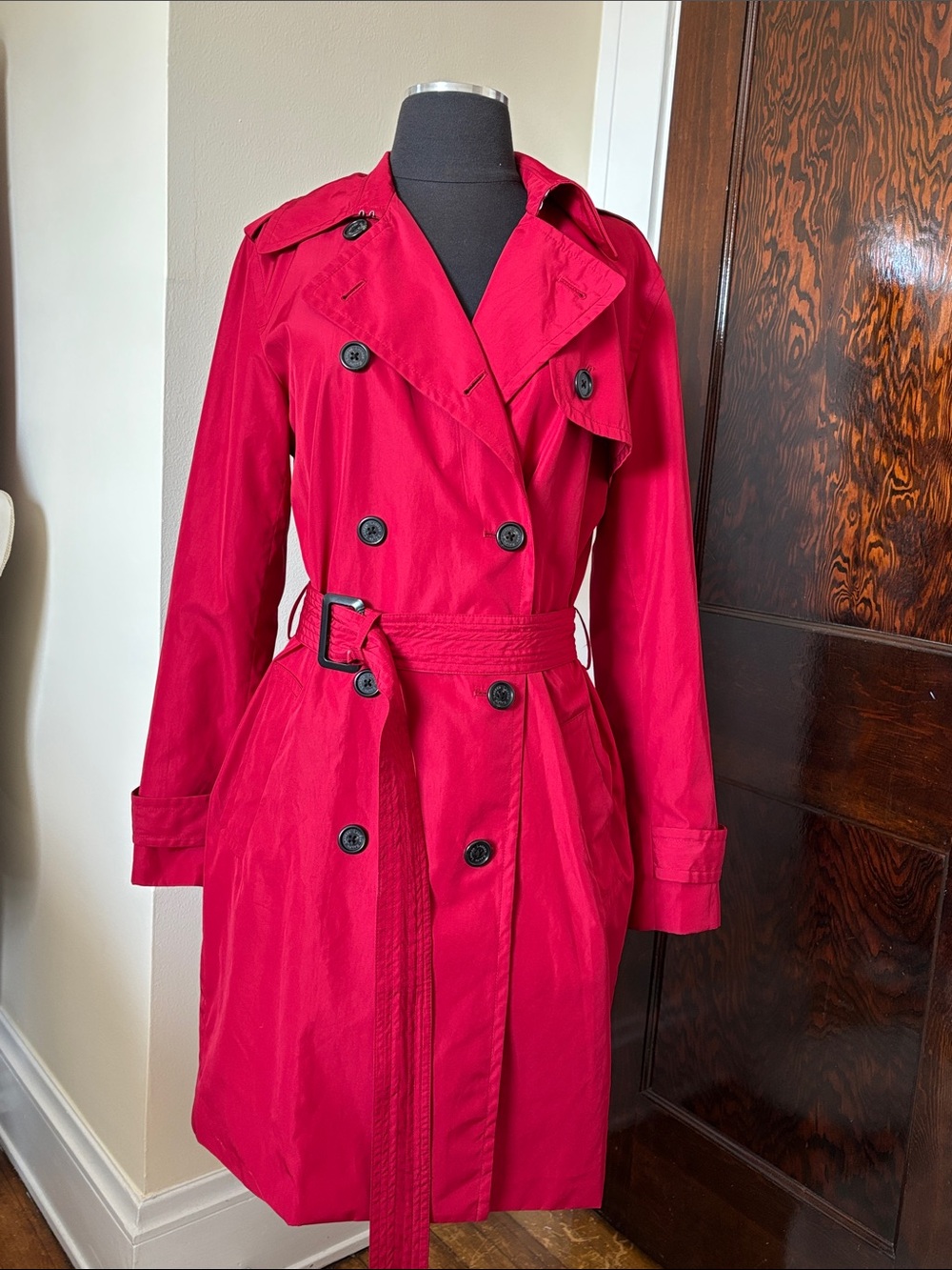 Lauren Ralph Lauren Women's Double-Breasted Belted Trench Coat Jacket Red Cherry